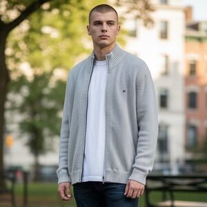 Burberry Zip Up Gray Sweater Size LL